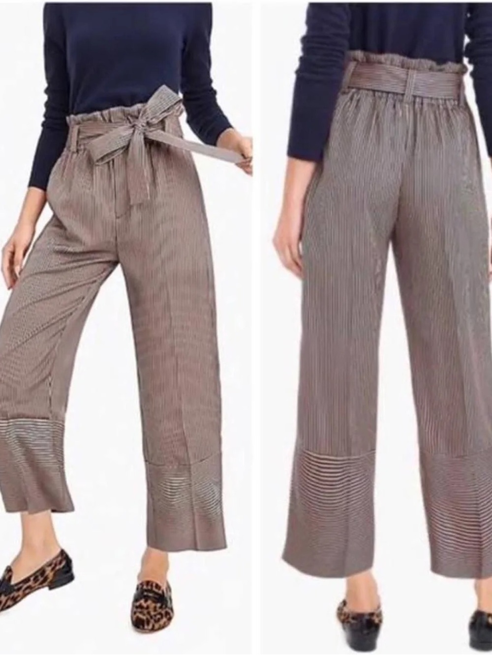 J. Crew point de sur Taupe Pinstripe Paperbag Wide-Leg Pants